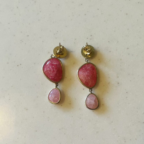 Oxette silver earrings with pink quartz crystals