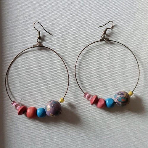 Handmade long earrings with pink stones like new