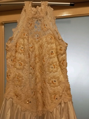 Satin wedding dress with hand-embroidered lace, like new, size XL