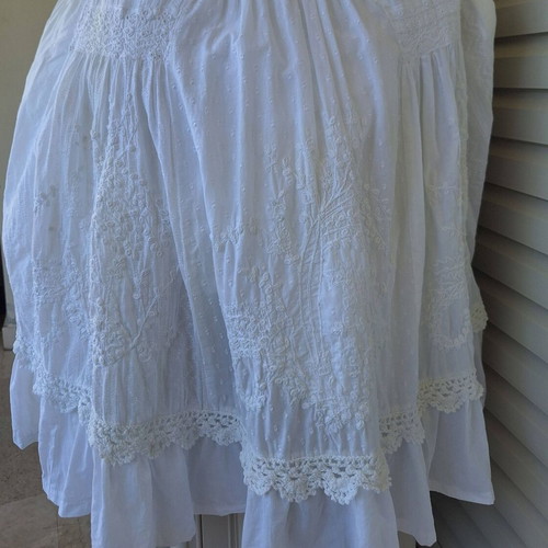 White Boho Dress with Embroidery and Lace, Like New, Size XL