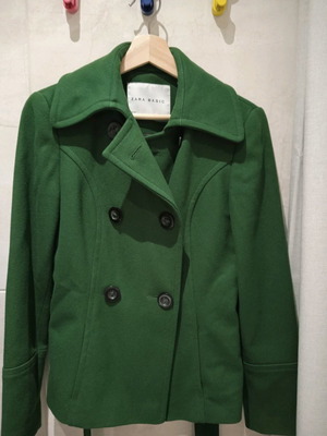 Παλτό Zara μεταχειρισμένο, πράσινο, μέγεθος XS, 80% μάλλινο