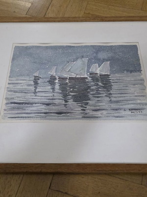 Watercolor painting Giorgos Barounis, sea theme, like new