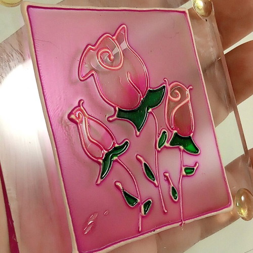 Coasters with roses, glass, set of two