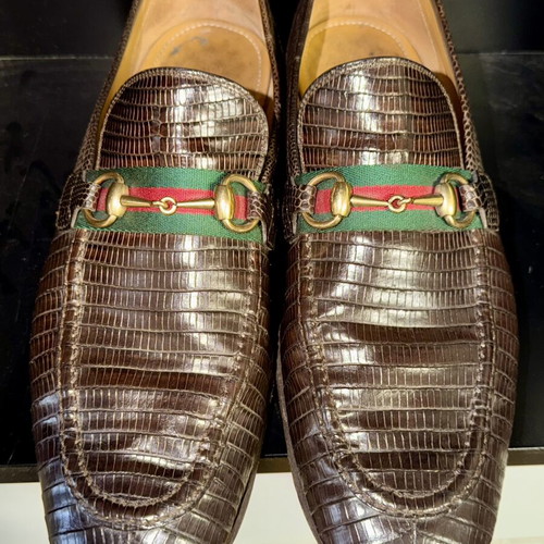 Gucci Lizard Horsebit brown loafers