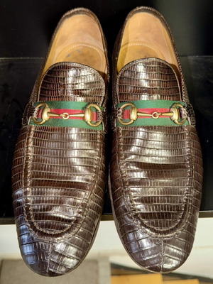 Gucci Lizard Horsebit brown loafers