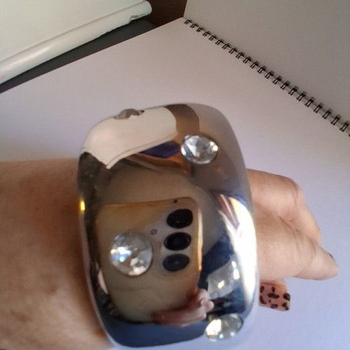 Cuff Bracelet Silver Plated with Large Crystals, New