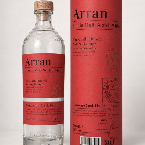 Arran Single Malt Scotch Whisky Amarone Cask Finish empty collectible bottle with original case