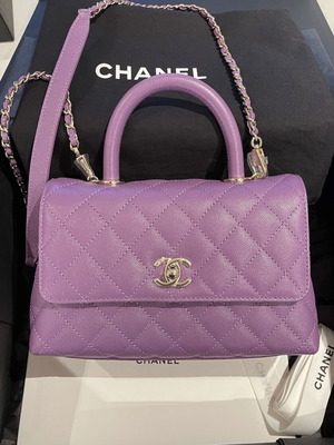 Chanel Coco Handle χειρός τσάντα μεταχειρισμένη, χρυσή απόχρωση, μωβ