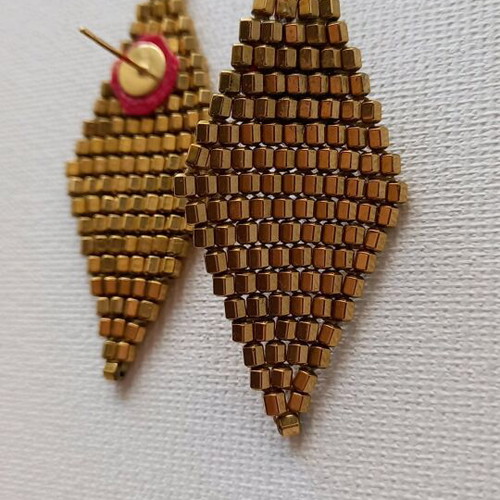 Handmade earrings with natural hematite stone, new, gold and silver