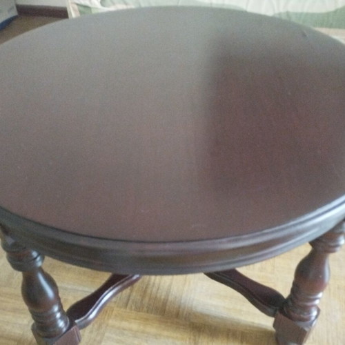 Vintage set of 3 wooden coffee tables with retro covers and embroidery used