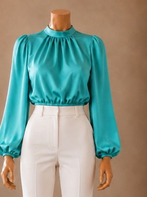 Satin blouse with gathers, mint green