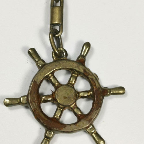 Bronze nautical ship steering wheel keychain used
