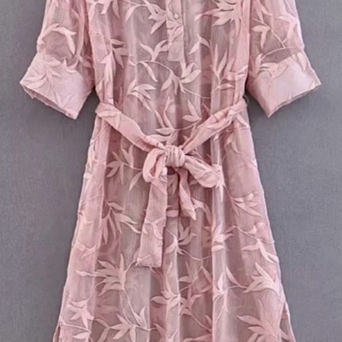 ZARA Embroidered Caftan Dress Small Pink Peach New