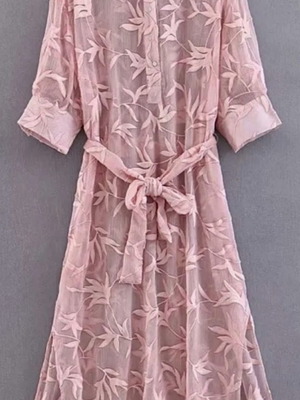 ZARA Embroidered Caftan Dress Small Pink Peach New