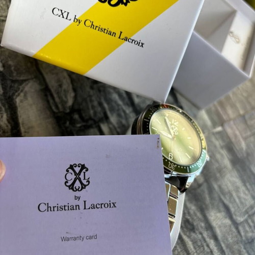 Christian Lacroix men's watch new with green dial and silver bracelet