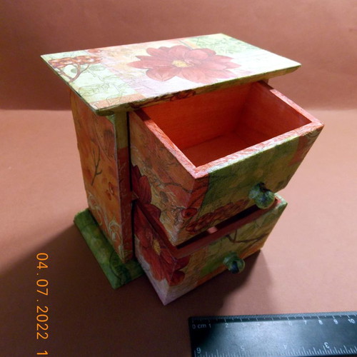 Wooden handmade jewelry box with decoupage, new, two drawers