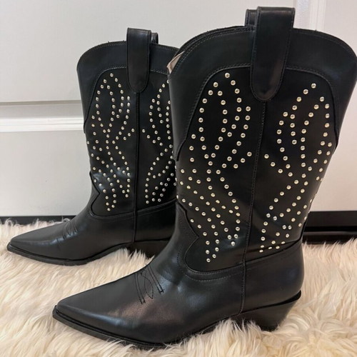 Zara cowboy boots like new, size 36.5, black with studs