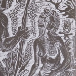 Linocut Samson and Delilah new religious artwork