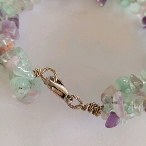 Handmade bracelet with green and purple stones, length 22 cm