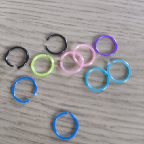Set of 10 hoop earrings new, allergy resistant, multicolor resin