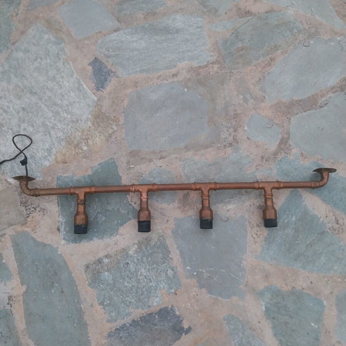 Handmade copper pipe ceiling light used, square with E27 socket