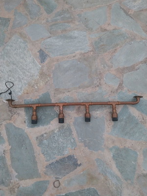 Handmade copper pipe ceiling light used, square with E27 socket