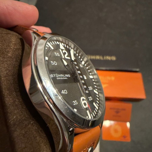 Stuhrling 3916 Aviator Day Date 41mm new, brown and silver