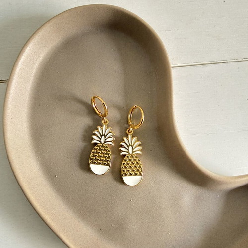 Pineapple earrings like new, white and gold