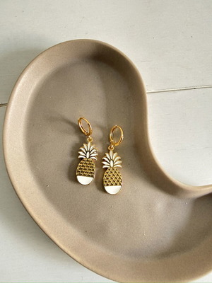 Pineapple earrings like new, white and gold