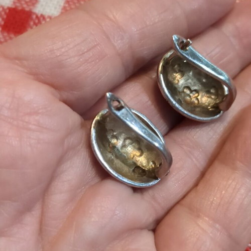 Vintage '80s Silver Earrings with Marcasite and Enamel like new