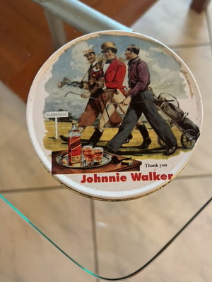 Johnnie Walker vintage set of 6 coasters with metal case used