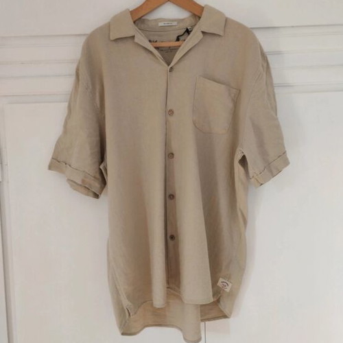 Funky Buddha men's linen shirt new, beige, XXL