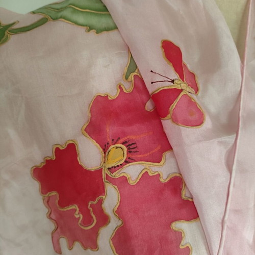Ideen silk scarf 170x45 pink multicolor like new