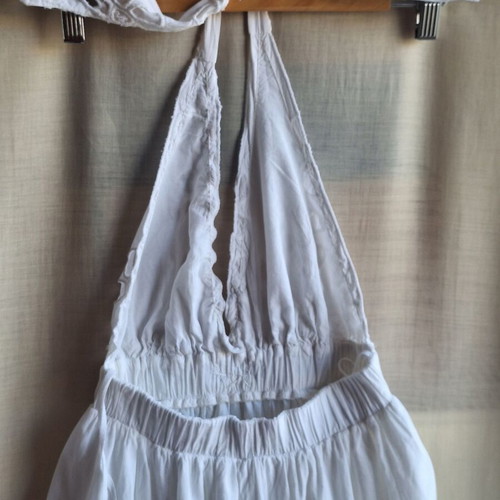 On Line Small White Maxi Dress Broderie Anglaise Boho Halterneck