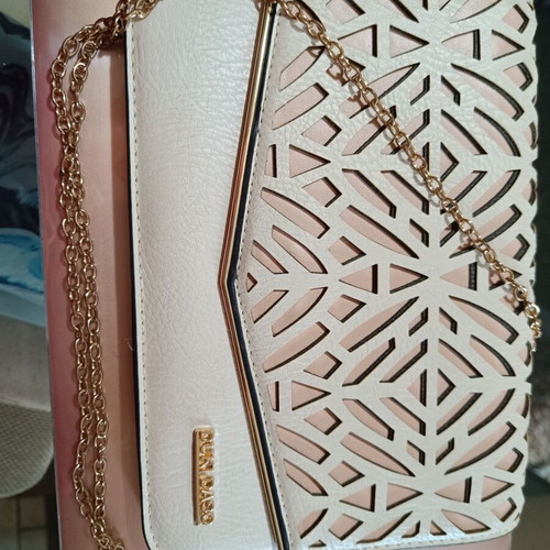 Duki Daso crossbody envelope bag used, beige and white with gold chain