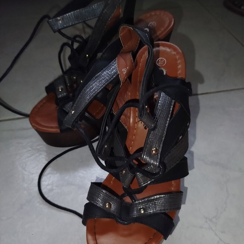 Platform sandals A.L.E. used with laces, size 38, black and brown