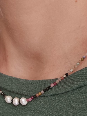 Handmade necklace with colorful tourmalines and freshwater pearls new