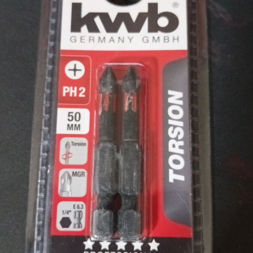 Kwb Torsion PH2 Screwdriver Bits Set of 2, 50mm, new