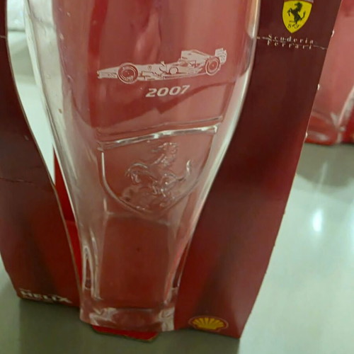 Set of 5 large collectible Ferrari and Athens 2004 glasses
