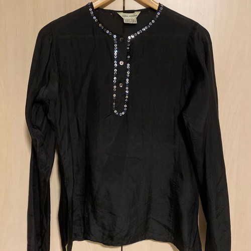 Zara satin black shirt with sequins like new, size M