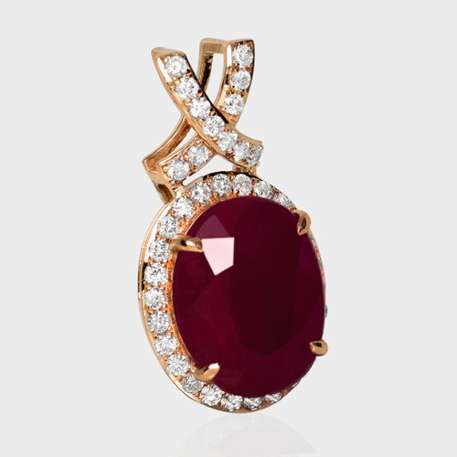 Pendant 14K Rose Gold with 4.66ct Natural Ruby and 0.43ct Diamond new