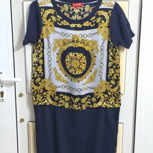Derhy Baroque dress with silk and cashmere like new, blue and gold