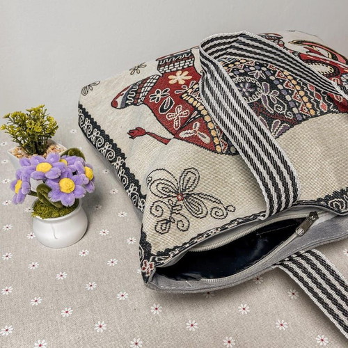 Fabric tote bag with elephant design, handmade, new