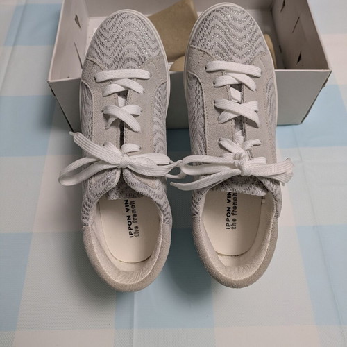 French vintage shoes new, natural suede and fabric, size 38