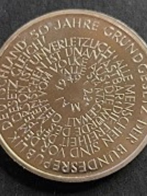 10 Deutsche Mark 1999 ασημένιο επετειακό νόμισμα για τα 50 χρόνια του Θεμελιώδους Νόμου