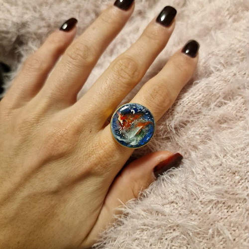 Ring with liquid glass new, handmade