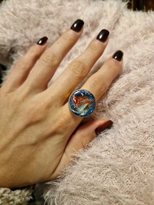 Ring with liquid glass new, handmade