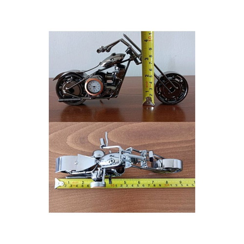 Handmade metal chopper motorcycle with new tabletop clock