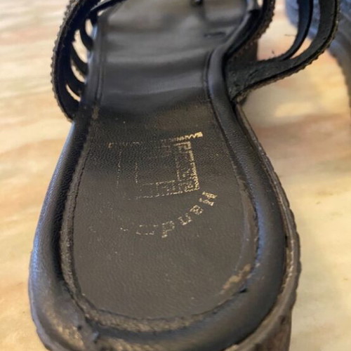 Black women's sandals with rhinestones used, size 38