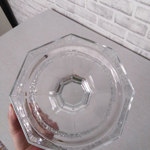 Vintage glass fruit bowl on foot with embossed diamond design